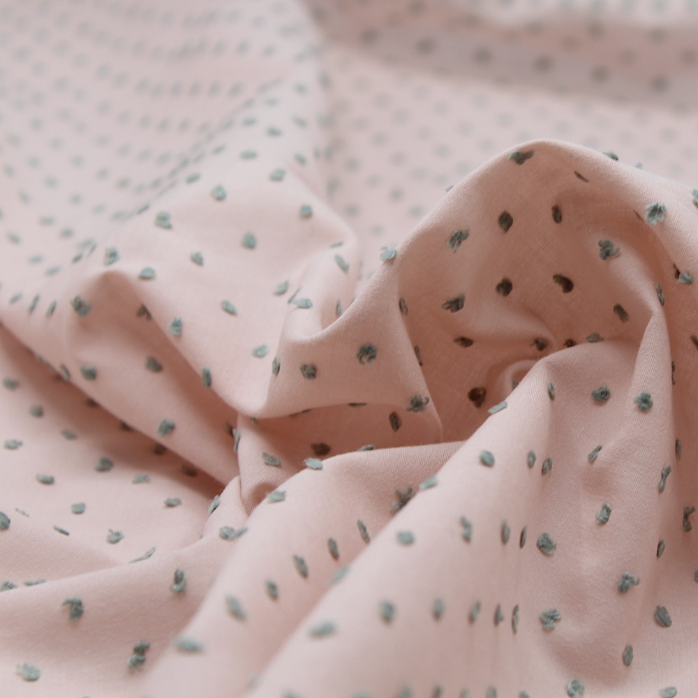 Plumetis de coton bicolore nude et vert sauge Qualité Oeko-tex - 1