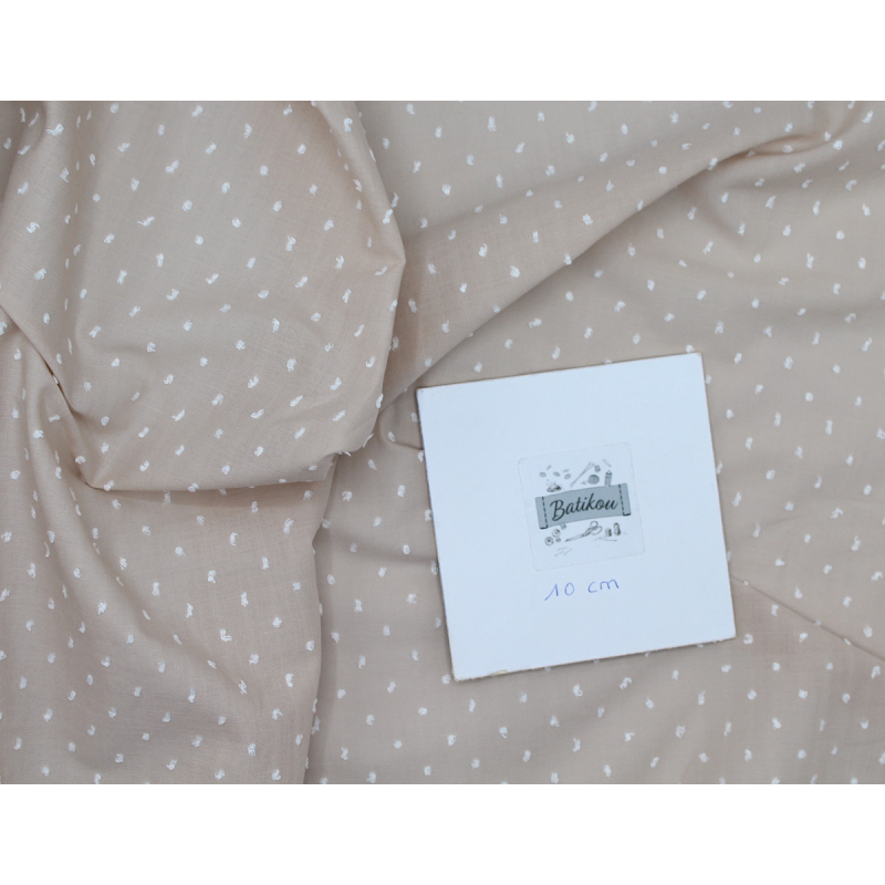 Plumetis de coton bicolore sable et blanc