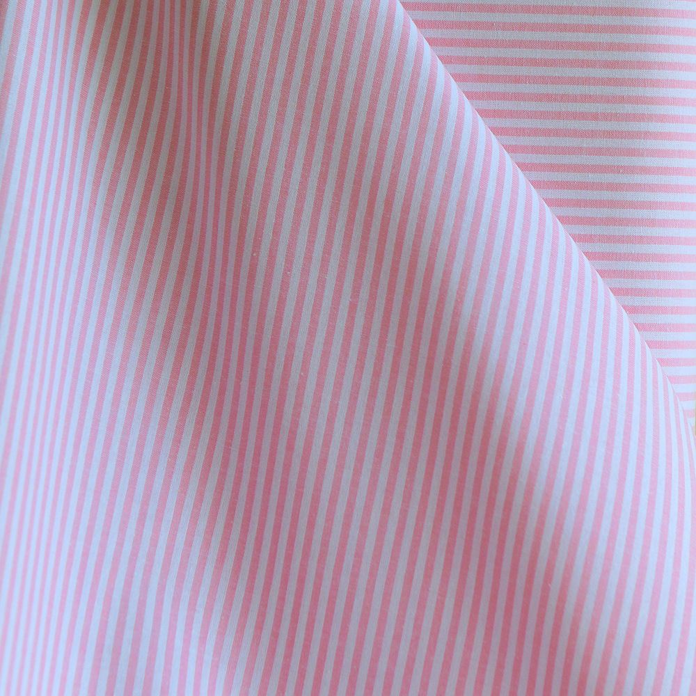 Popeline coton à rayures rose frais