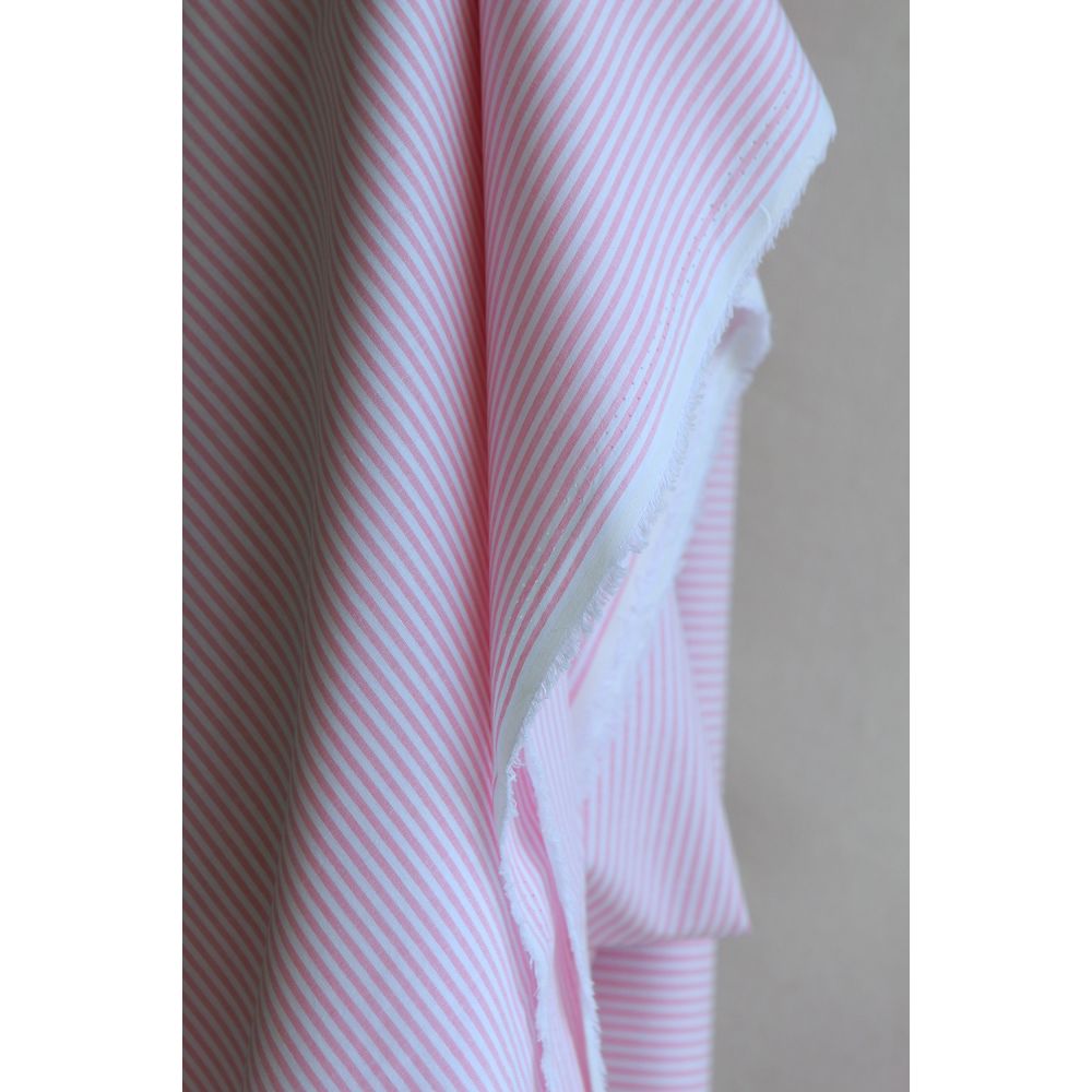 Popeline coton à rayures rose frais