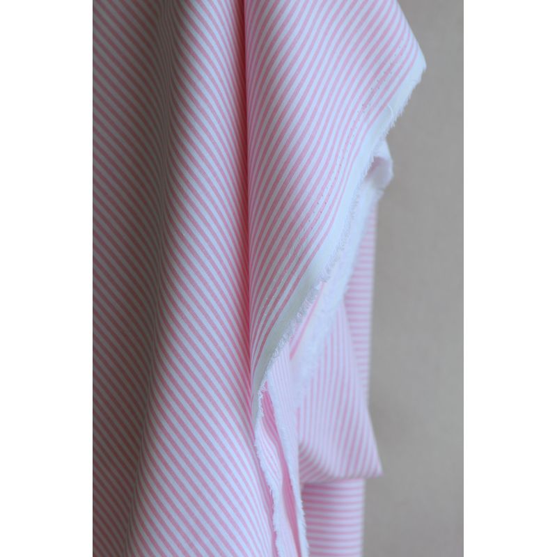 Popeline coton à rayures rose frais