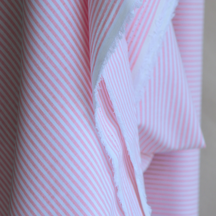Popeline coton à rayures rose frais
