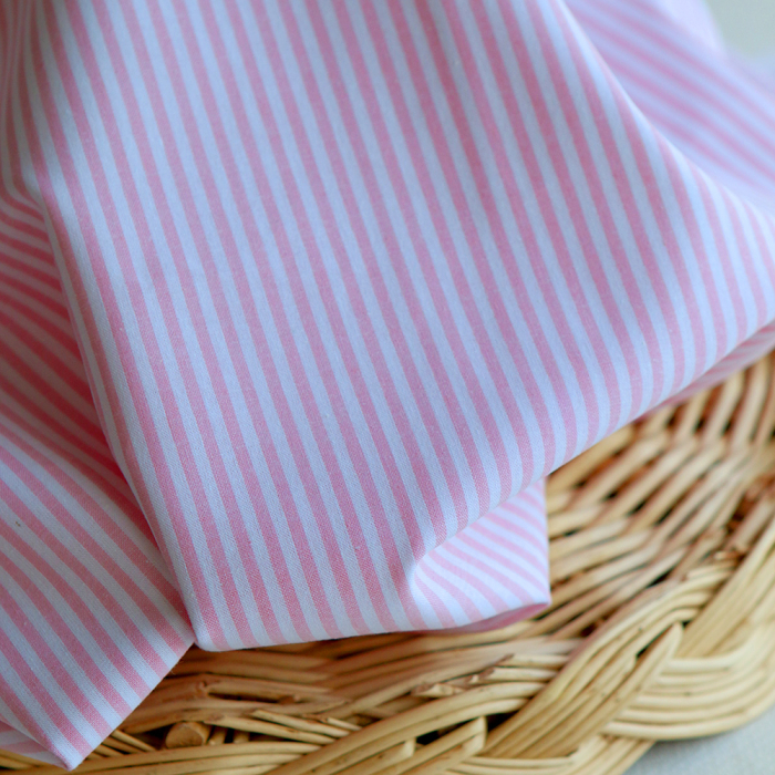 Popeline coton à rayures rose frais