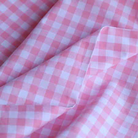 Popeline coton vichy carreaux 10mm rose frais