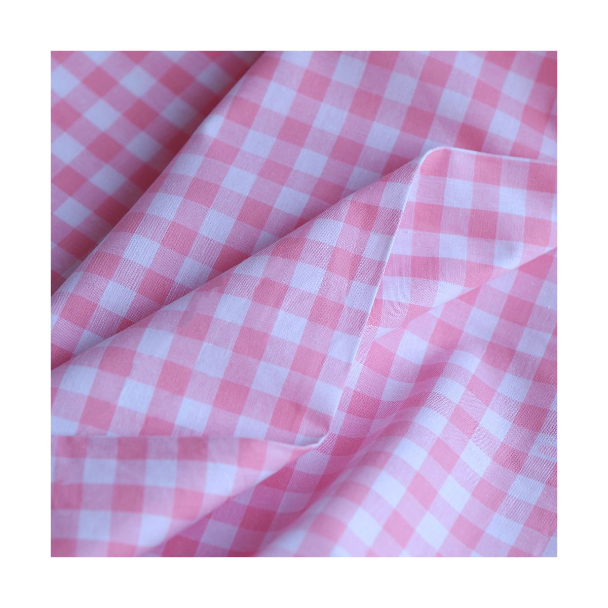 Popeline coton vichy carreaux 10mm rose frais