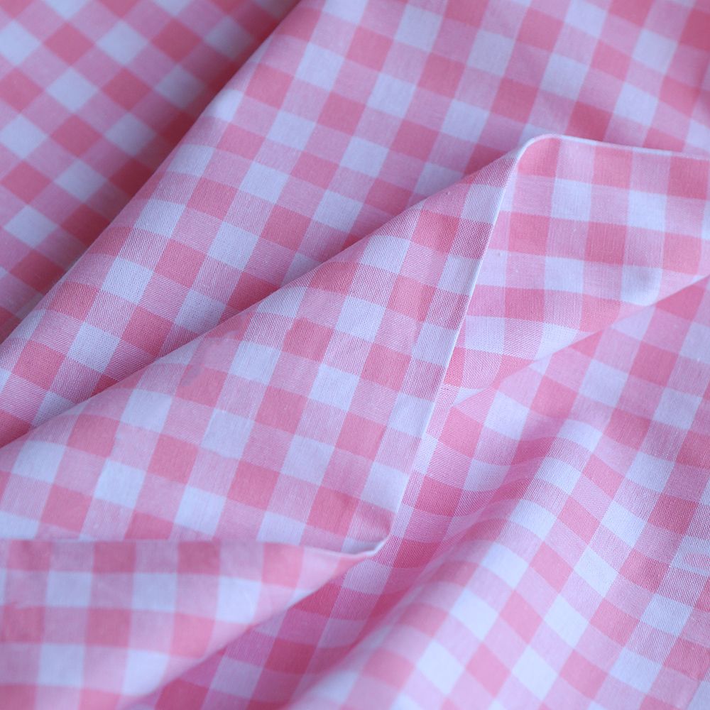 Popeline coton vichy carreaux 10mm rose frais