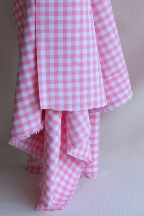 Popeline coton vichy carreaux 10mm rose frais