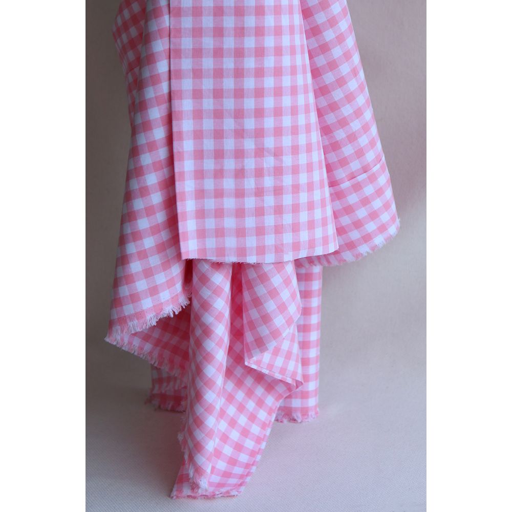 Popeline coton vichy carreaux 10mm rose frais