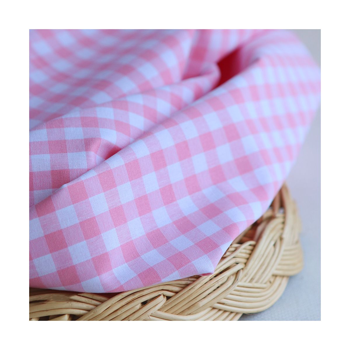 Popeline coton vichy carreaux 10mm rose frais