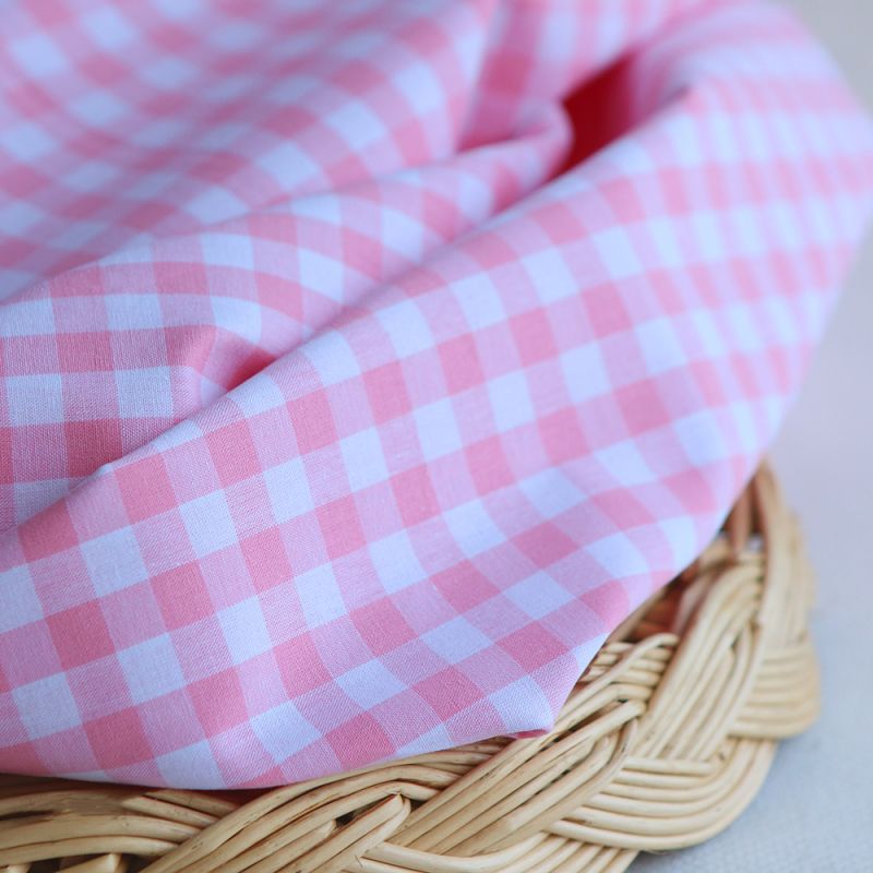 Popeline coton vichy carreaux 10mm rose frais