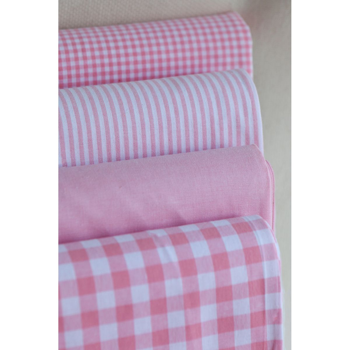 Popeline coton vichy carreaux 10mm rose frais