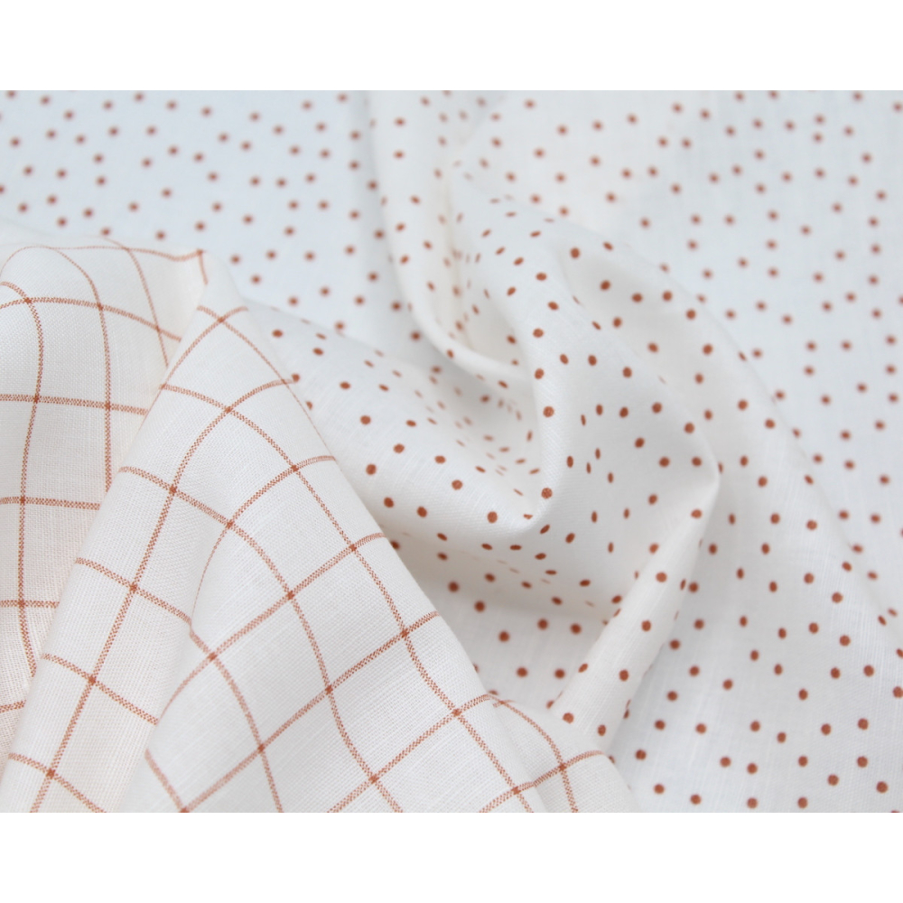 Tissu lin coton lavé à pois roux écureuil
