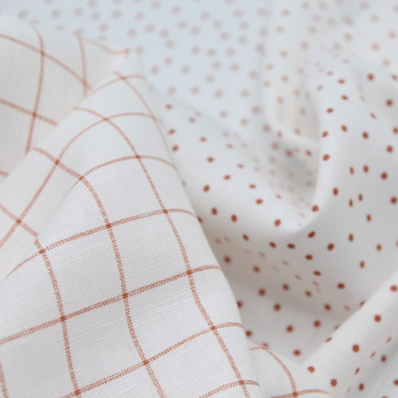 Tissu lin coton lavé à pois roux écureuil