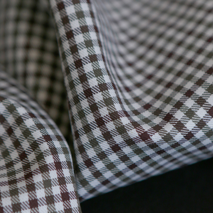 Archie - Coton gratté organique petit vichy chocolat et kaki