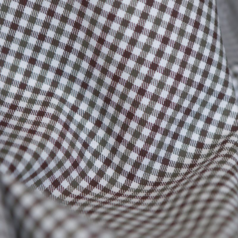 Archie - Coton gratté organique petit vichy chocolat et kaki