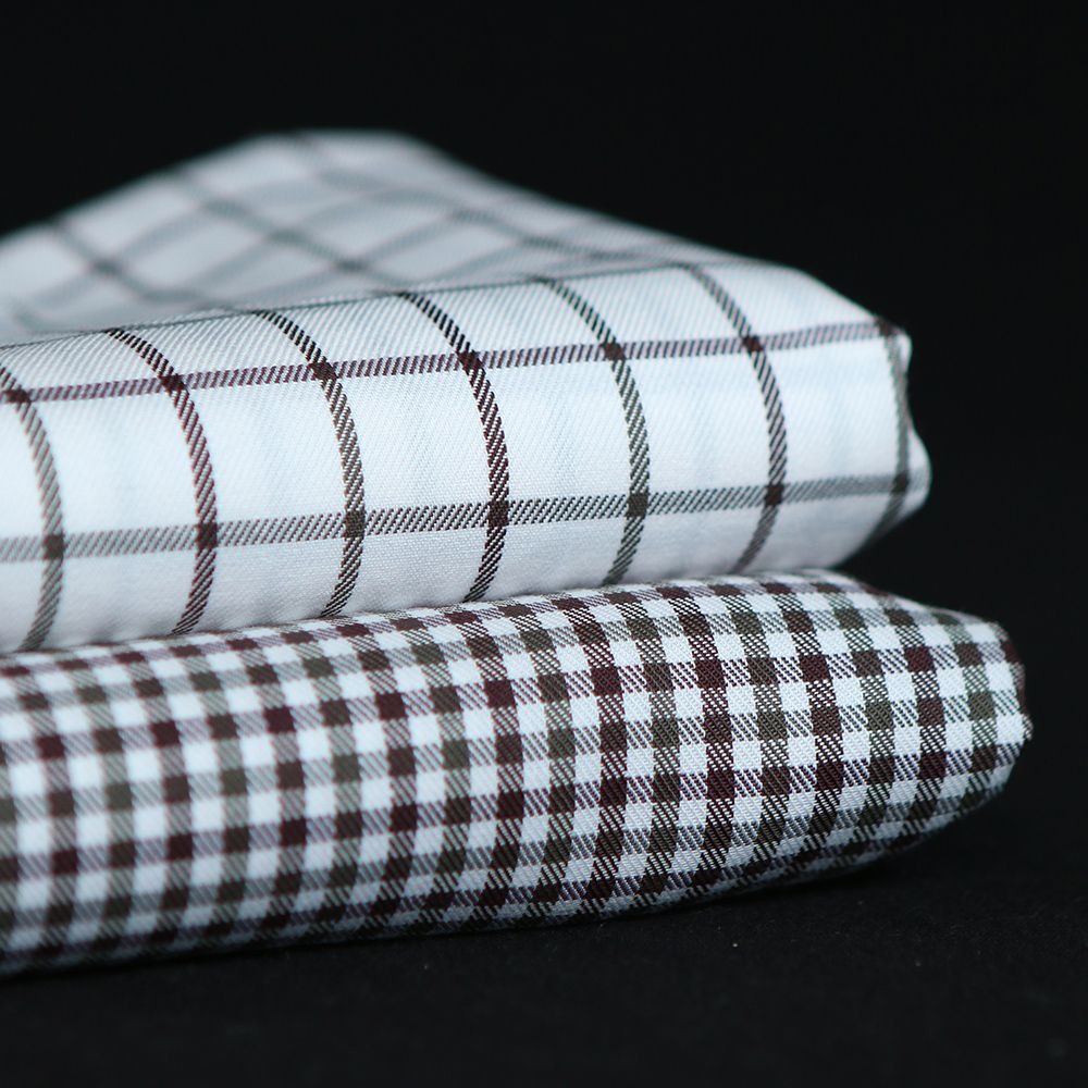 Archie - Coton gratté organique petit vichy chocolat et kaki