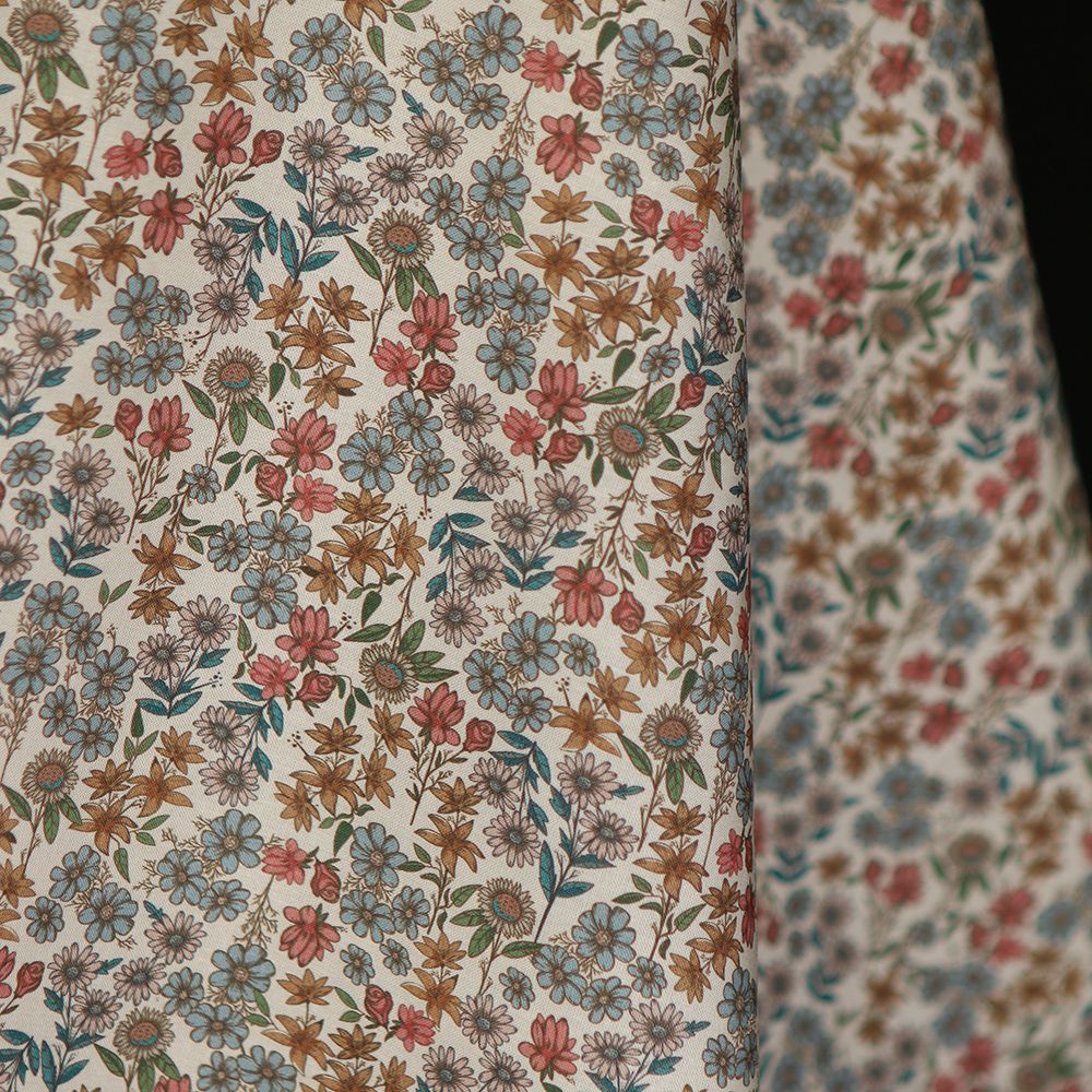 Juliette - Popeline de coton douce BIO imprimé fleurs d'automne