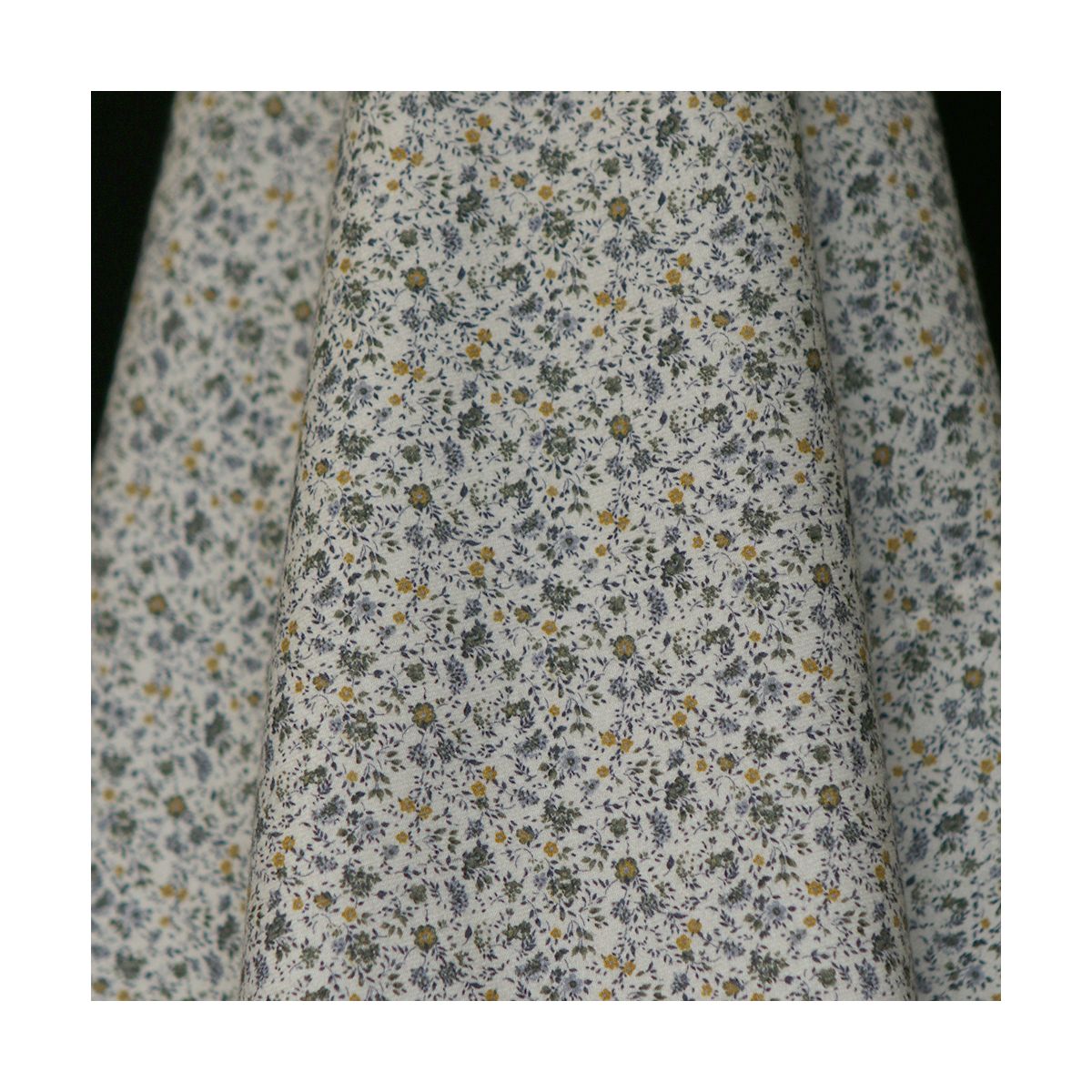 Harry - Coton gratté doux imprimé fleuri moutarde bleu et kaki