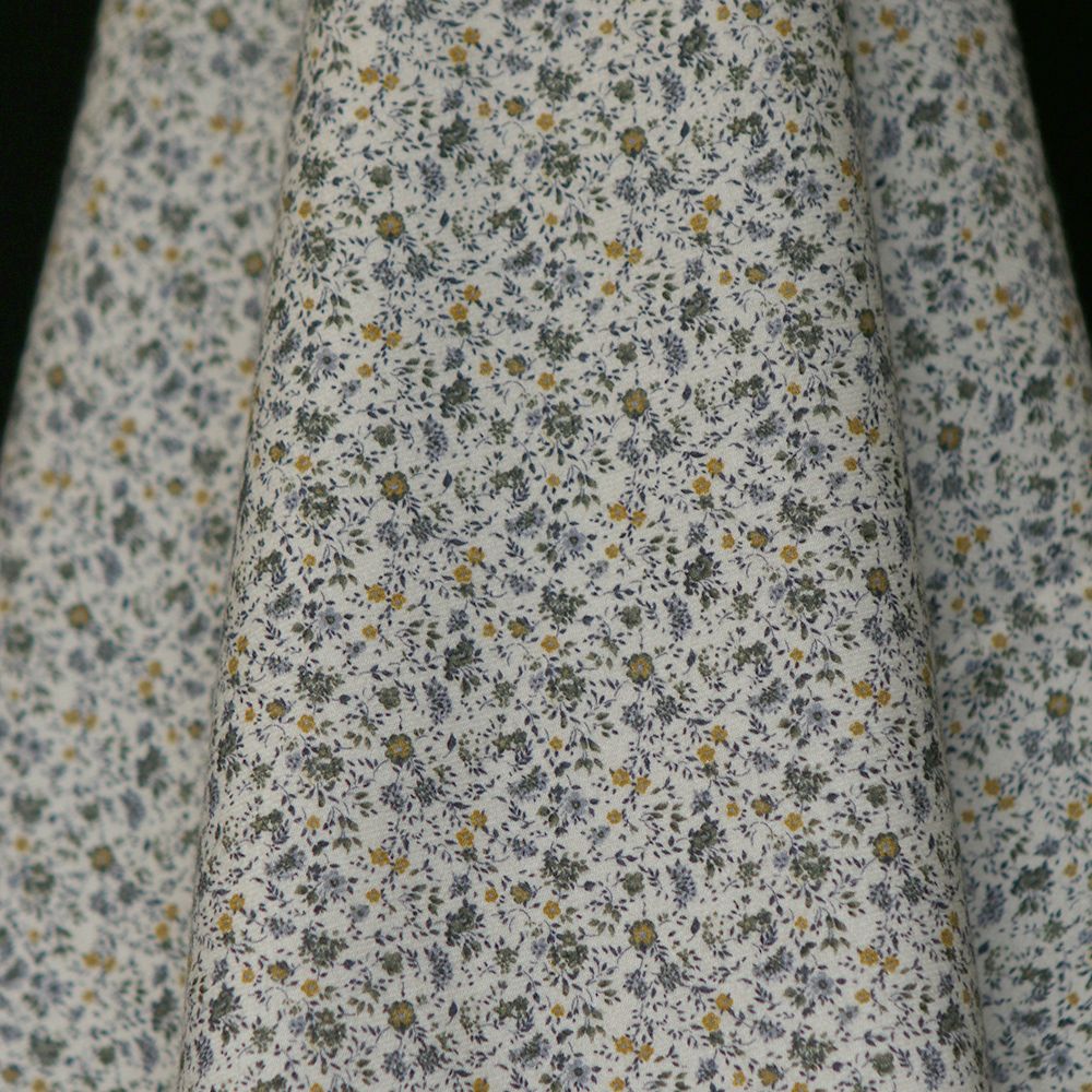 Harry - Coton gratté doux imprimé fleuri moutarde bleu et kaki