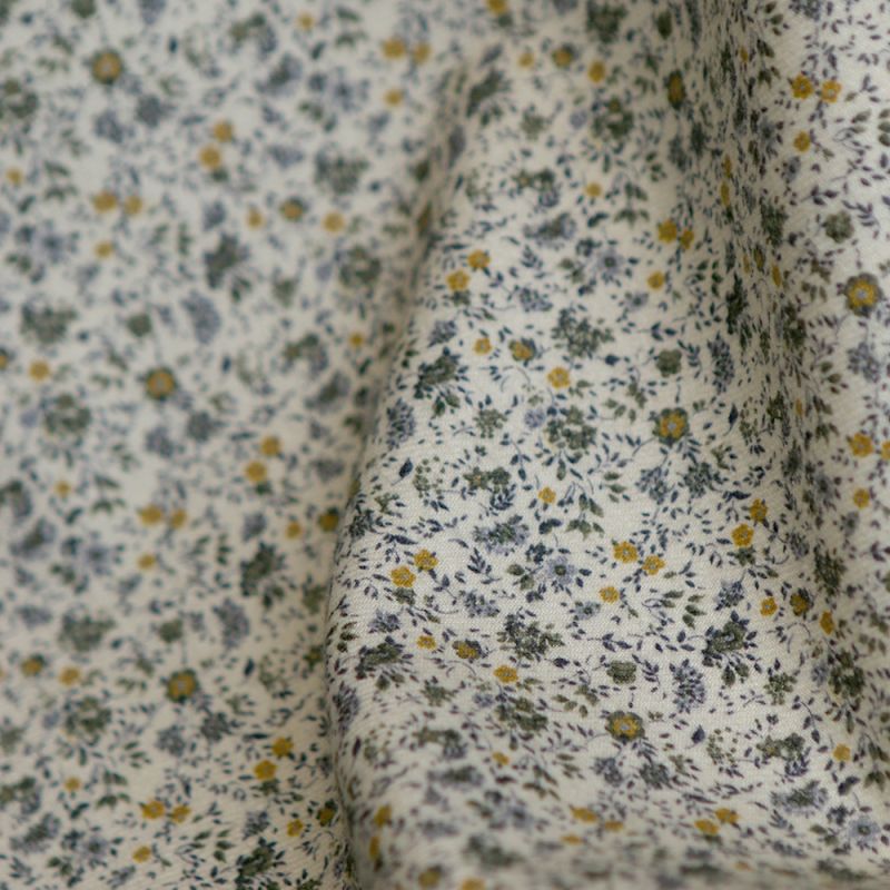 Harry - Coton gratté doux imprimé fleuri moutarde bleu et kaki