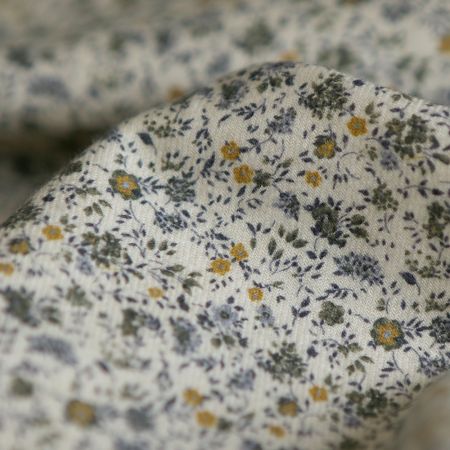 Harry - Coton gratté doux imprimé fleuri moutarde bleu et kaki