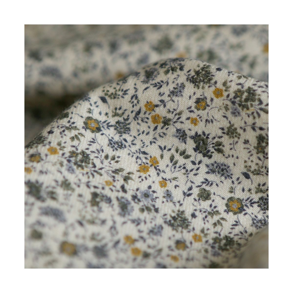 Harry - Coton gratté doux imprimé fleuri moutarde bleu et kaki