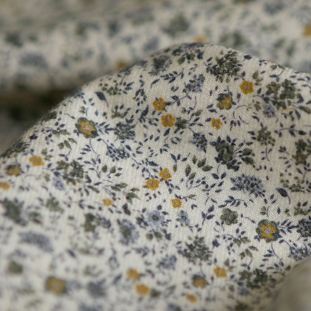 Harry - Coton gratté doux imprimé fleuri moutarde bleu et kaki