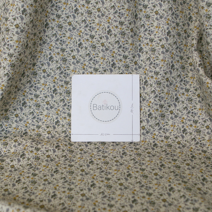 Harry - Coton gratté doux imprimé fleuri moutarde bleu et kaki