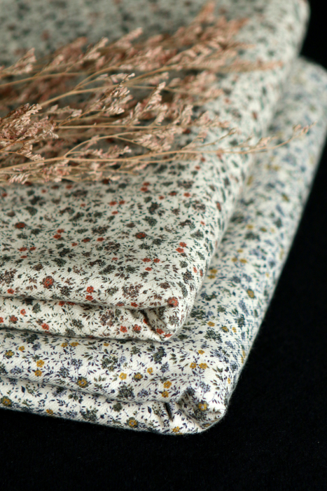 Harry - Coton gratté doux imprimé fleuri moutarde bleu et kaki