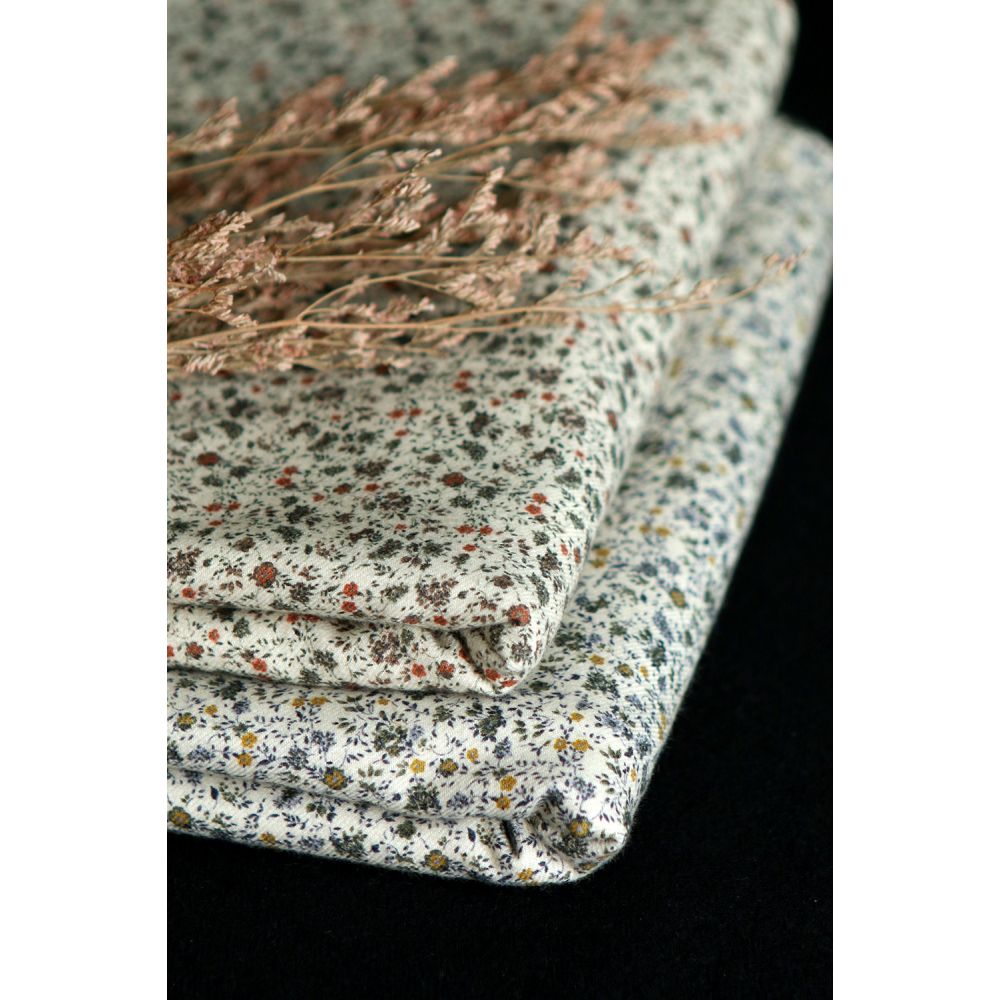 Harry - Coton gratté doux imprimé fleuri moutarde bleu et kaki