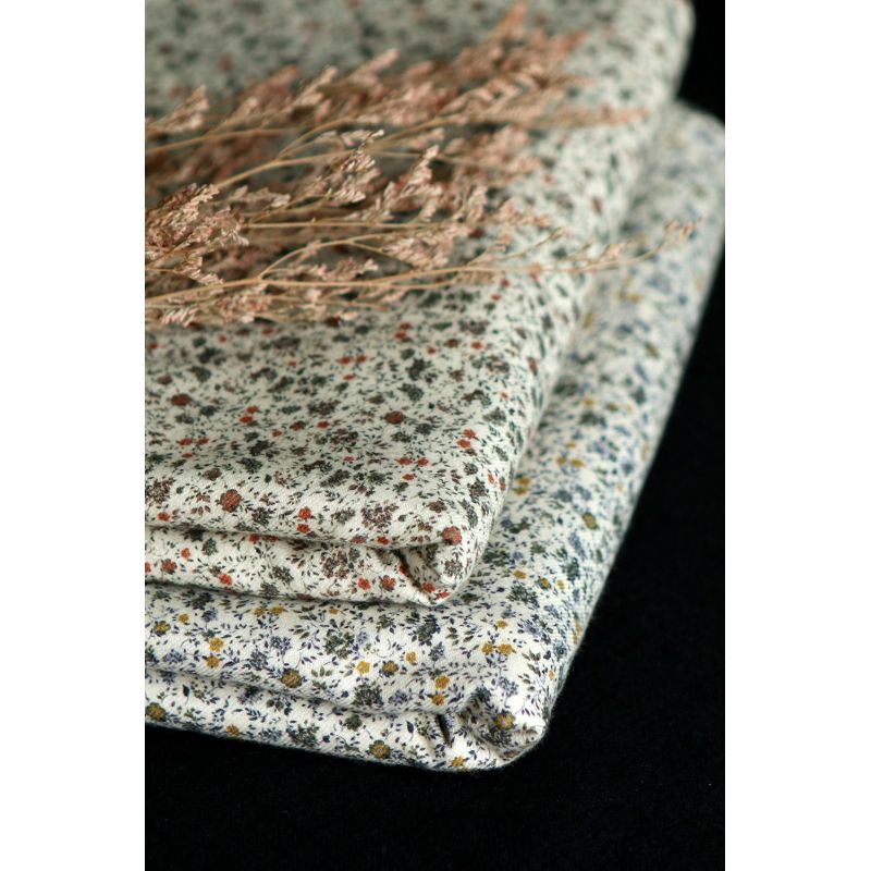 Harry - Coton gratté doux imprimé fleuri moutarde bleu et kaki