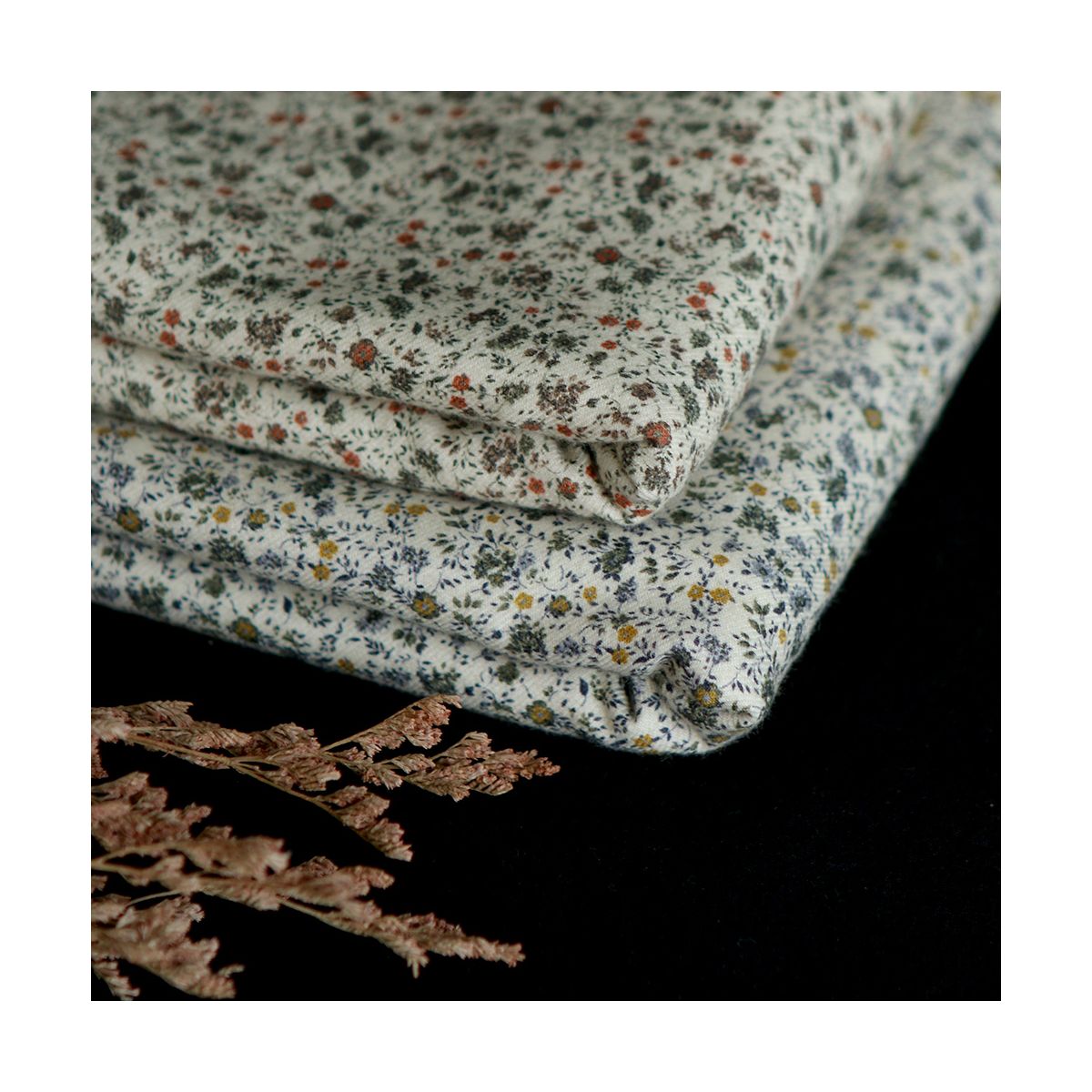 Harry - Coton gratté doux imprimé fleuri moutarde bleu et kaki