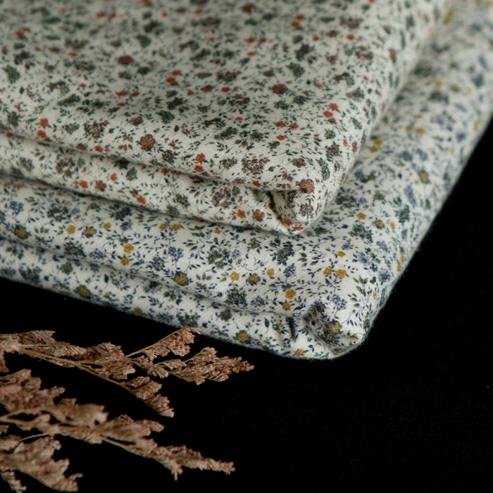 Harry - Coton gratté doux imprimé fleuri moutarde bleu et kaki