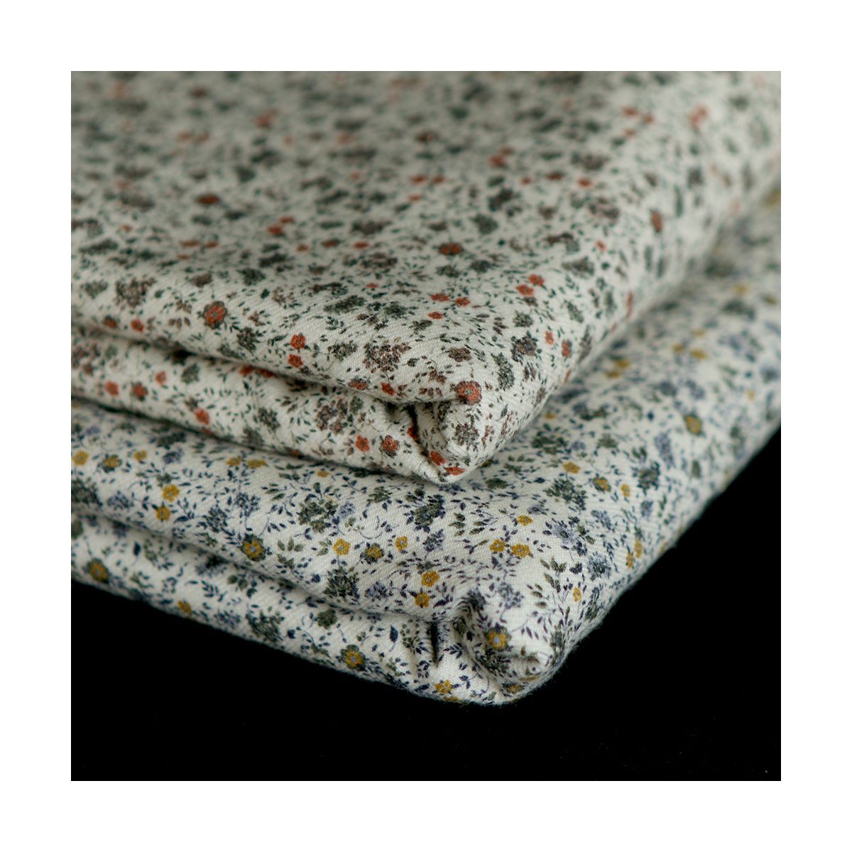 Harry - Coton gratté doux imprimé fleuri moutarde bleu et kaki