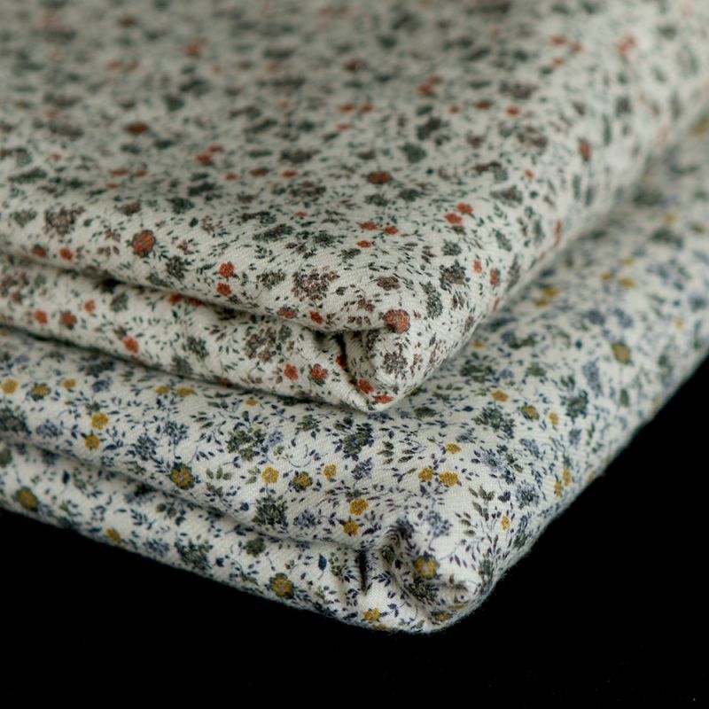 Harry - Coton gratté doux imprimé fleuri moutarde bleu et kaki