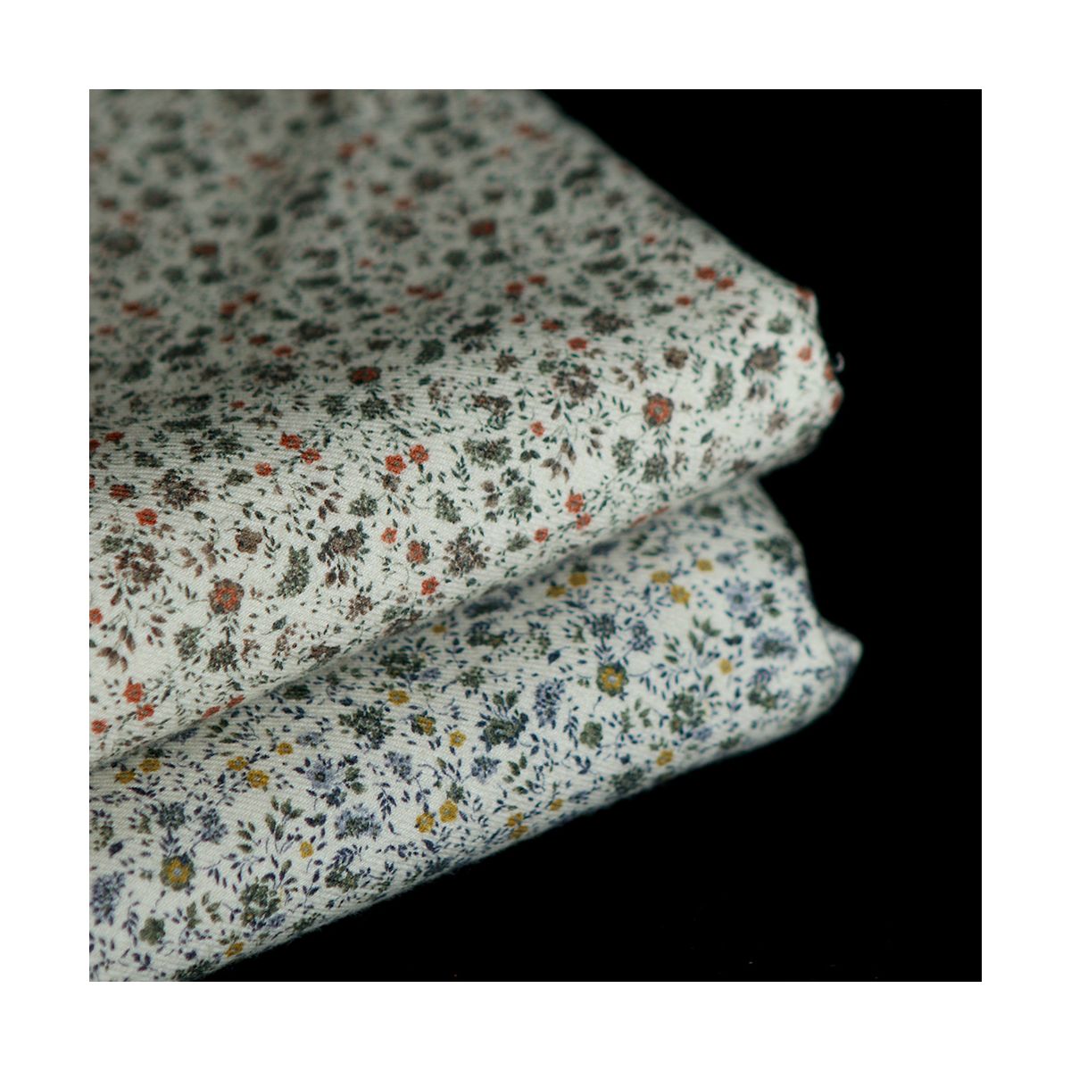 Harry - Coton gratté doux imprimé fleuri moutarde bleu et kaki