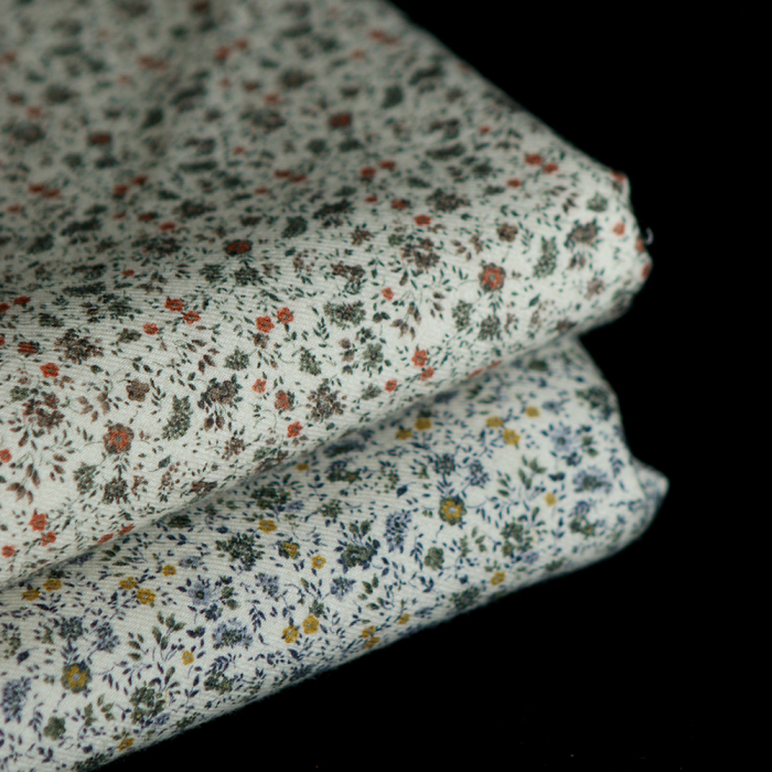 Harry - Coton gratté doux imprimé fleuri moutarde bleu et kaki