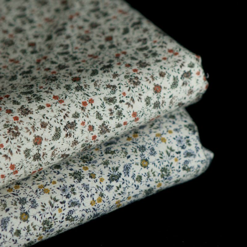 Harry - Coton gratté doux imprimé fleuri moutarde bleu et kaki