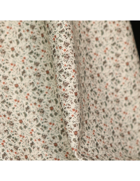 Harry - Coton gratté doux imprimé fleuri tomette kaki et marron