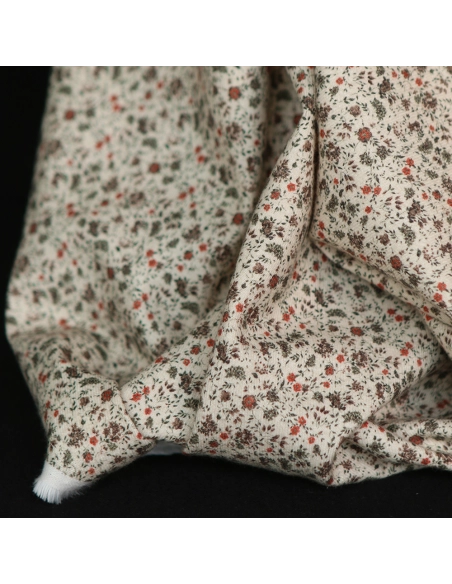 Harry - Coton gratté doux imprimé fleuri tomette kaki et marron