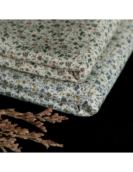 Harry - Coton gratté doux imprimé fleuri tomette kaki et marron