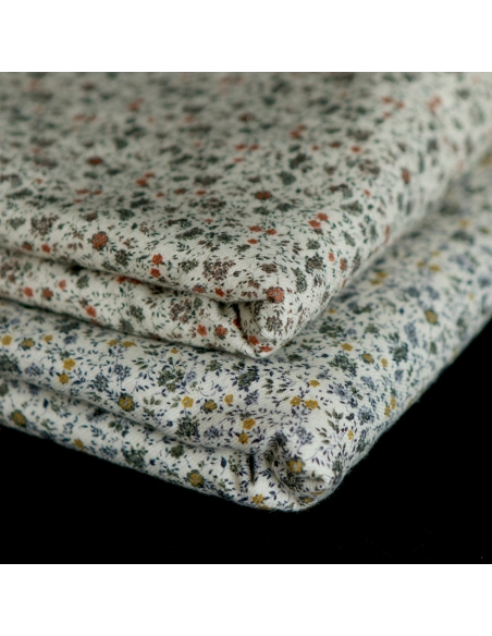 Harry - Coton gratté doux imprimé fleuri tomette kaki et marron