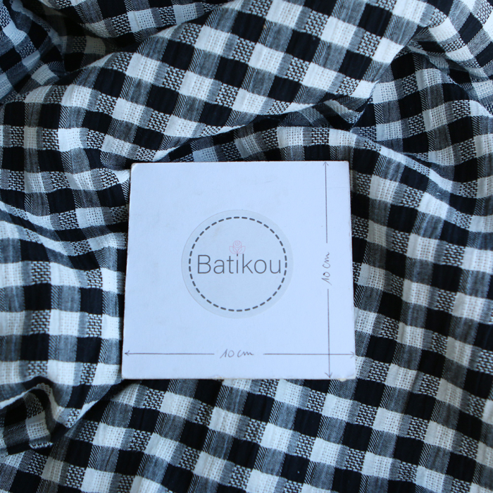 Richard - Seersucker / Coton gaufré texturé vichy noir