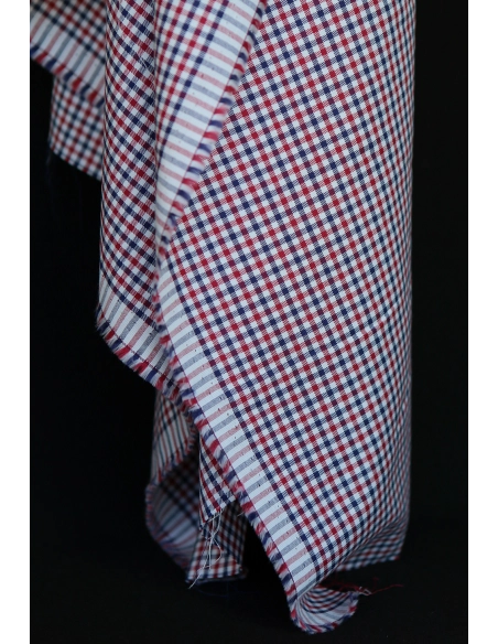 Archie - Coton gratté organique petit vichy rouge et bleu