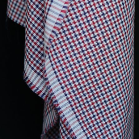 Archie - Coton gratté organique petit vichy rouge et bleu