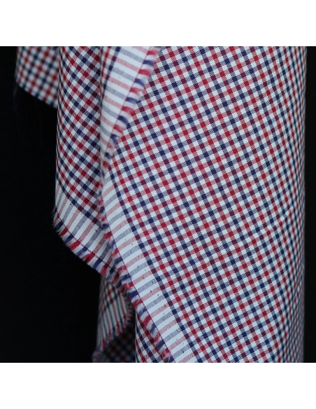 Archie - Coton gratté organique petit vichy rouge et bleu