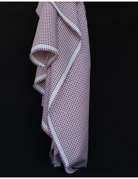 Archie - Coton gratté organique petit vichy rouge et bleu