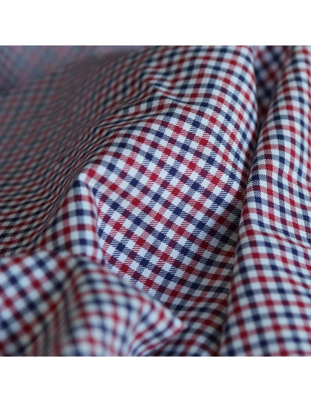 Archie - Coton gratté organique petit vichy rouge et bleu