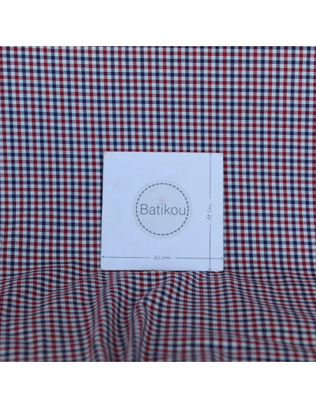 Archie - Coton gratté organique petit vichy rouge et bleu