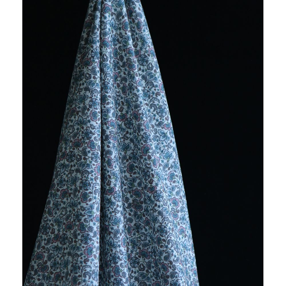 Alya - Batiste de coton SILKYNE à imprimé fleuri bleu